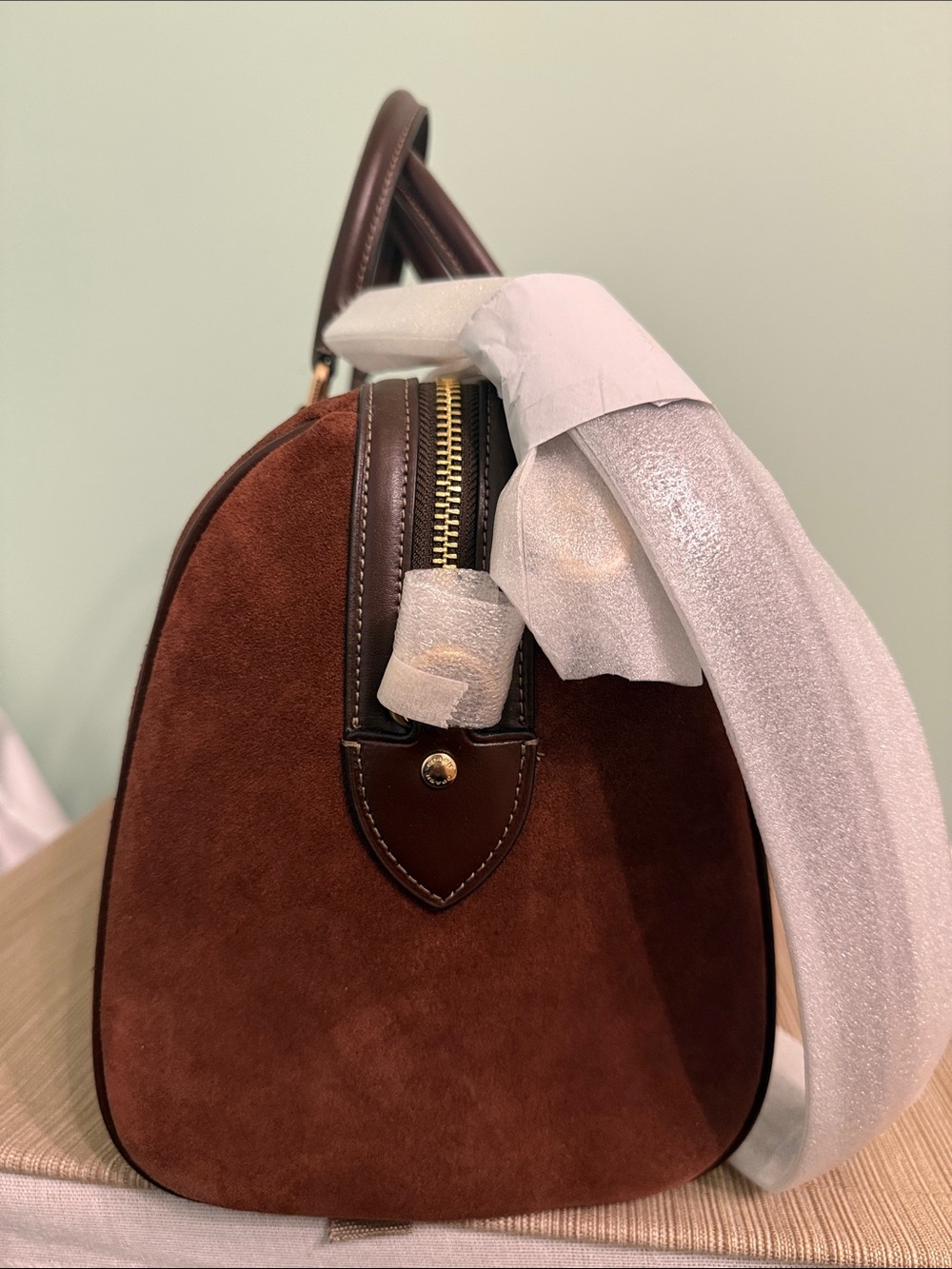 Coach Large Rowan Satchel in Vintage Brown Suede - Picture 4 of 8